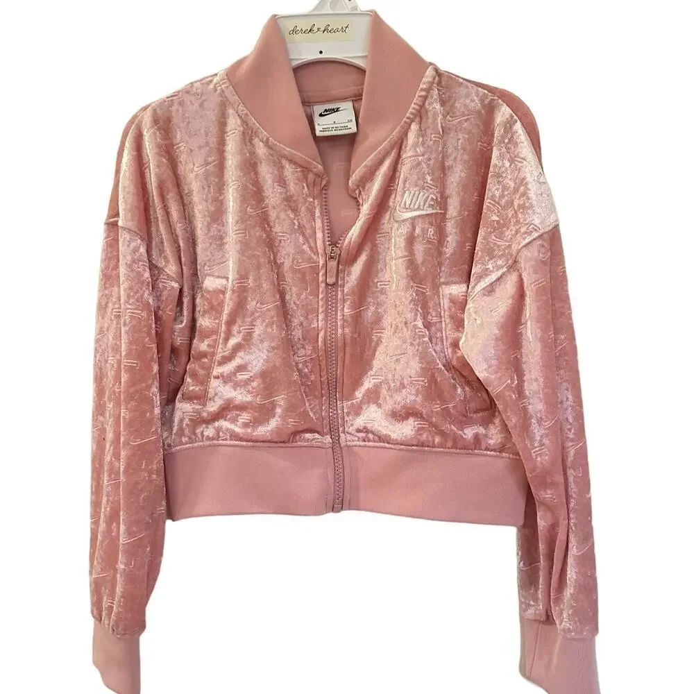 Nike Pink Velour Cropped Jacket sz S Velour Track Jacket